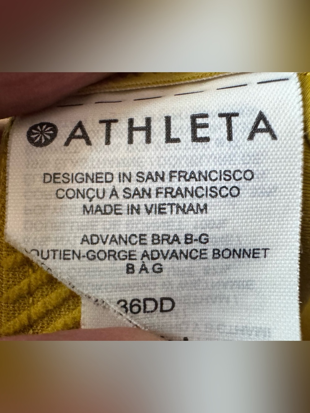 Athleta Advance Racerback Sports Bra Oxidized Yellow, 36DD - Picture 5 of 6